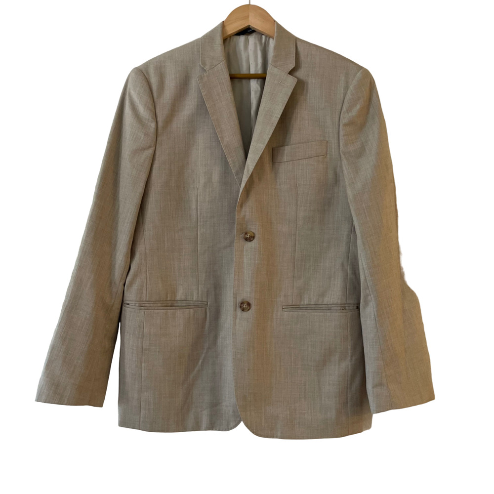 Perry‎ Ellis Size 40 Regular Herringbone Suit Blazer Jacket Two-Button Beige